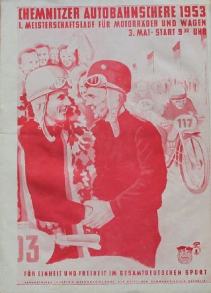 "Autobahnschere Wagenrennen" Chemnitz 1953 Racingprogram (9215)